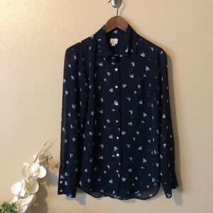 A New Day Dark Blue w/Hearts Blouse Sz M